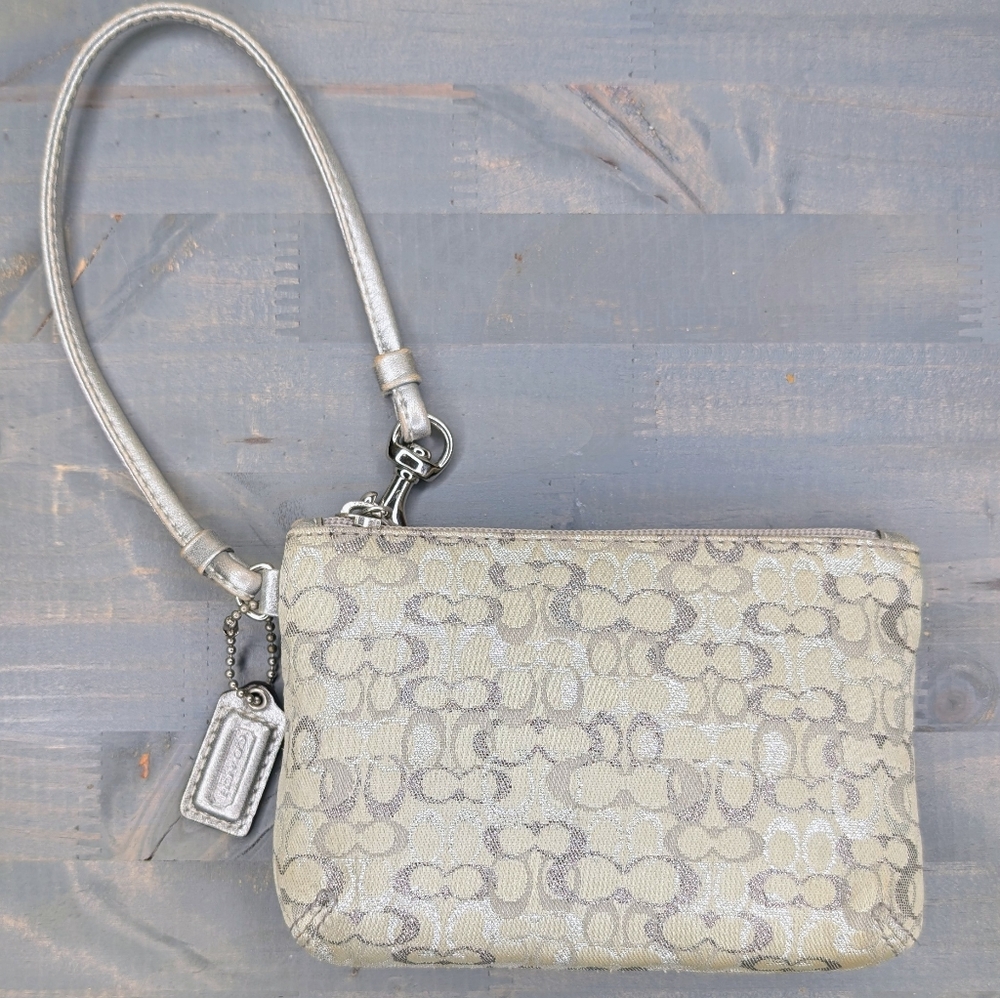 Coach Silver and Cream Wristlet